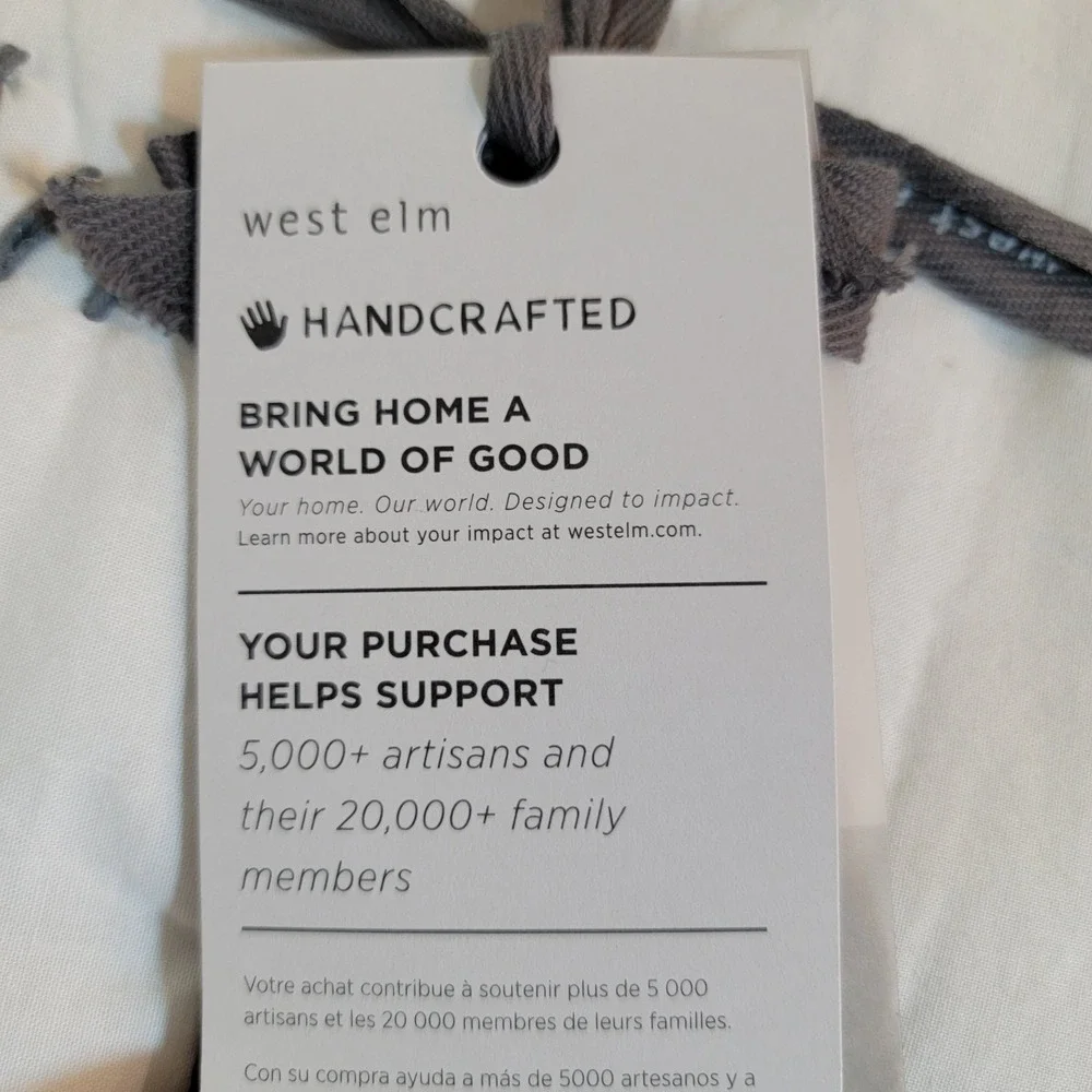 West Elm Dash Stitch Euro Sham White Grey Handcrafted Cotton Quilted 808563 NEW